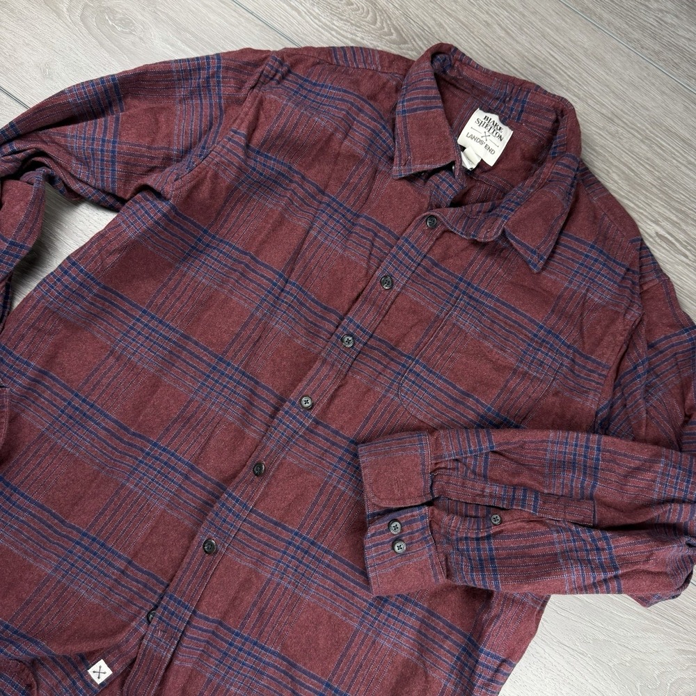 Blake Shelton X Lands End Men's Button Up Long Sleeve Flannel Shirt Red Blue 2XL